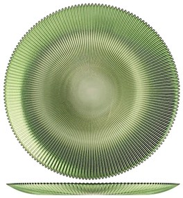Farfurie aperitiv Groove, H&H, sticlă striată verde,32 cm
