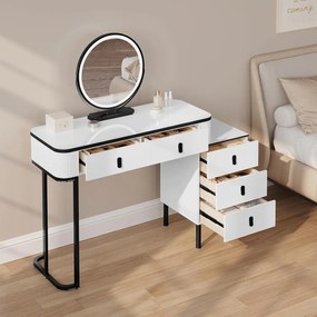 Masuta machiaj cu Oglinda LED si 5 Sertare pentru Cosmetice, Set Masa toaleta 100 cm, Alb, masuta cosmetica, vanity - SEA470