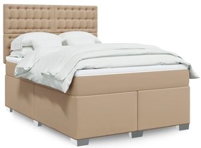 vidaXL Pat box spring cu saltea, cappuccino, 140x200cm piele ecologică