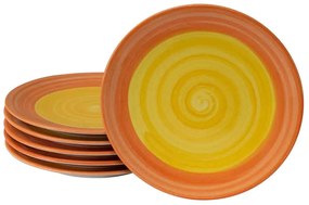 Set 6 farfurii desert Alb cu spirala galben/portocaliu, 20 cm