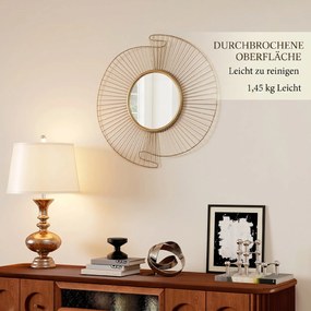 HOMCOM Oglindă Decorativă de Perete Rotundă, Design Modern cu Benzi Metalice și Ramă Plisată, Pentru Sufragerie, Dormitor și Hol, 60x60 cm, Auriu | Aosom Romania