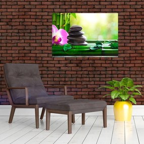 Tablou cu pietre pentru masaj și orhidee (90x60 cm)