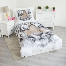 Lenjerie de pat pentru copii albă-gri din bumbac pentru pat de o persoană 140x200 cm White Tiger – Jerry Fabrics