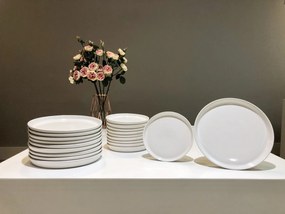 Set Farfurii 18 piese Albe Casablanca: 6 Farfurii Mari, 6 Desert  6 Boluri - Ceramica Manuala de Lux