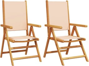 vidaXL Scaune de grădină 2 buc., bej, lemn masiv acacia și textil