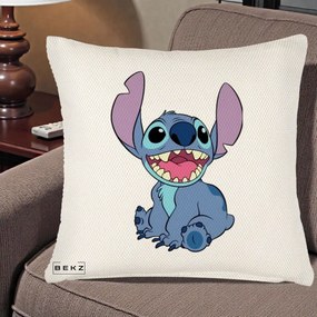 Perna Personalizata Stitch Zambitor, 40x40 cm, Crem Reliefat, Husa Detasabila, Perna Inclusa, BEKZ®