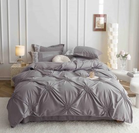 Lenjerie pat dublu, Inimi Brodate, 6 Piese, Finet Premium - Gri