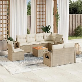 vidaXL Set canapele de grădină, 9 piese, cu perne, bej, poliratan