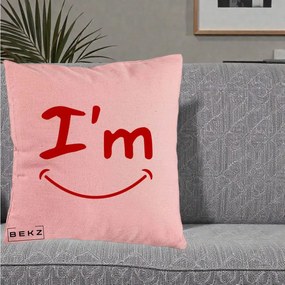 Perna Decorativa I'm Happy Smile, 40x40 cm, Roz, Husa Detasabila, Perna Inclusa, BEKZ®