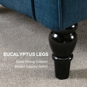 HOMCOM Scaun Decorativ Capitonat cu Spatar Inalt, Cotiere Rotunjite Captusite și Sezut cu Captuseala Groasa, Albastru | Aosom Romania