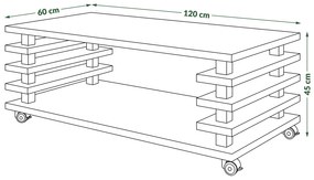 Mazzoni PORTO Stejar Maro/Negru Lucios - MĂSUȚĂ DE CAFEA MODERNĂ CU LAMELE 2în1 PE ROȚI/PICIOARE