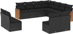 vidaXL Set canapele de grădină cu perne, 11 piese, negru, poliratan