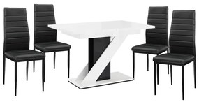 Set de sufragerie Maasix WGBS alb-negru lucios pentru 4 persoane cu scaune Coleta negru