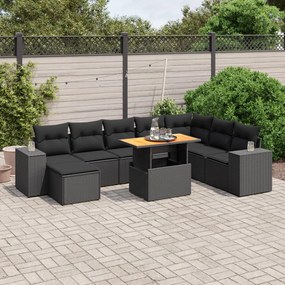 3275960 vidaXL Set mobilier de grădină cu perne, 9 piese, negru, poliratan