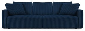 Canapea extensibila Sheila cu 4 locuri si tapiterie din catifea reiata, albastru royal