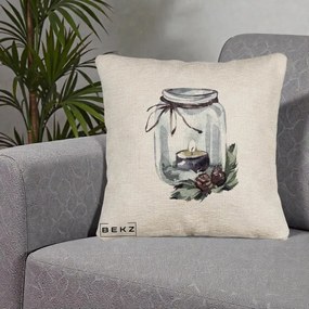 Perna Decorativa Felinar cu Lumanare si Conuri, 40x40 cm, Bej Canapea, Husa Detasabila, Perna Inclusa, BEKZ®