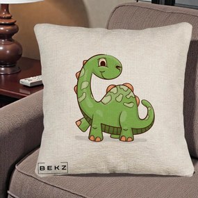 Perna Decorativa Brontosaur Verde Simpatic, 40x40 cm, Bej Canapea, Husa Detasabila, Perna Inclusa, BEKZ®