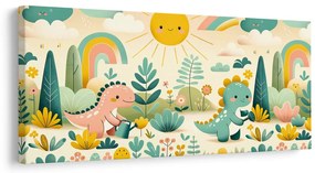 Tablou prieteni dinozauri într-o grădină colorată