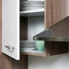 Mobilă de bucătărie Yorki 210, corp din stejar Yorki, cu față alb satinat