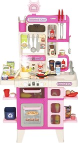 AIYAPLAY Bucătărie de Jucărie pentru Copii 3-6 Ani cu 104 Accesorii, din PP, PE și ABS, 52.5x22x100 cm, Roz | Aosom Romania
