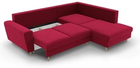 Colțar roșu extensibil, cu spațiu de depozitare cu tapițerie din catifea (cu colț pe partea dreaptă-în formă de ”L”) Kyoto – Cosmopolitan Design