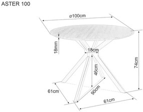 Masa rotunda Aster stejar/negru mat ø100/h76 cm