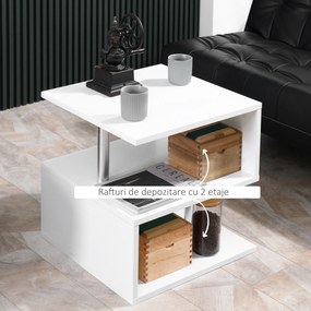 Masuta living cu 2 etajere, din lemn si fier, sustine maxim 10kg, 50x50x50cm alb HOMCOM | Aosom RO