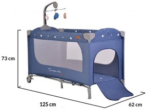 Patut pliant transformabil in tarc copii NOVOKIDS™ Onceuponatime NEST, 62X125 cm, 2 Niveluri, Jucarie Carusel muzical, Fermoar acces lateral, Albastru