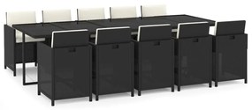 3095584 vidaXL Set mobilier de exterior cu perne, 11 piese, negru, poliratan