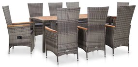 vidaXL Set mobilier de exterior cu perne, 9 piese, gri, poliratan