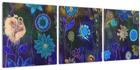 Tablou - Flori albastru închis (cu ceas) (90x30 cm)