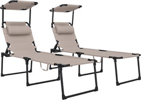 Outsunny Set de 2 șezlonguri pliabile confort sporit spătar parasolar reglabile multi-poziții, kaki | Aosom Romania