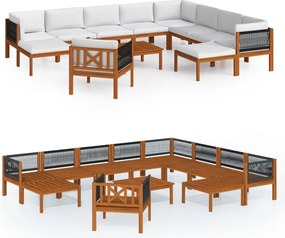 vidaXL Set fotoliu de grădină cu 12 piese, lemn de acacia crem și frânghie