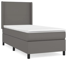 3132355 vidaXL Pat box spring cu saltea, gri, 90x190 cm, piele ecologică