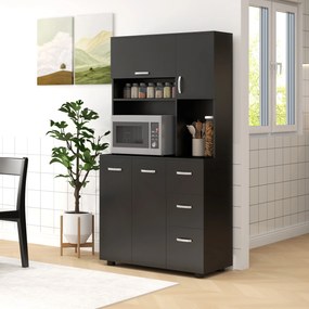 HOMCOM Cabină de bucătărie multi-depozitare 4 uși 3 sertare raft + blat mare 89L x 39,5l x 168H cm negru | Aosom Romania