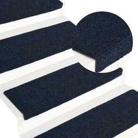 Covorașe de scări cusătură punch, 15 buc., albastru, 65x21x4 cm