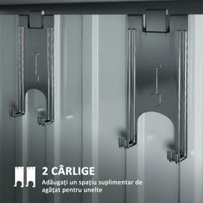 Outsunny Magazie 6,5 x 4 FT din metal galvanizat cu fundatie pentru gradina, Depozit cu incuietoare pentru unelte, Gri