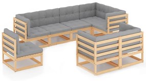 3076714 vidaXL Set mobilier de grădină cu perne, 8 piese, lemn masiv de pin