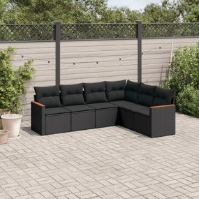 3258401 vidaXL Set mobilier de grădină cu perne, 6 piese, negru, poliratan