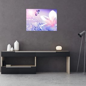 Tablou pe sticlă - Fluture lângă floare (70x50 cm)
