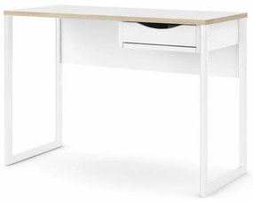 Birou alb EFREM PLUS 513 cu 1 sertar si blat cu decor de stejar