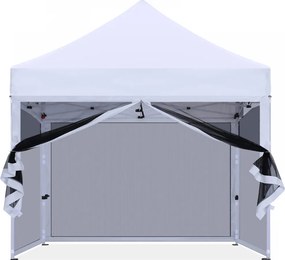 ABCCANOPY – Cort pavilion pliabil 3x3 m, cu pereți Mesh anti-insecte, înălțime reglabilă (3 trepte), impermeabil, protecție UV, Alb