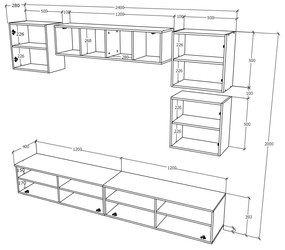 Living haaus Haga V17, Alb Lucios/Negru, MDF, L 240 cm