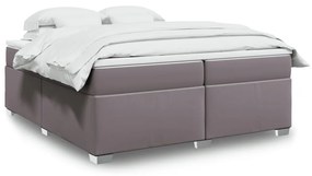 3285227 vidaXL Pat continental cu saltea, gri, 200x200 cm, piele ecologică