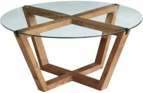 Masuta cafea Lotus, transparent/nuc, sticla/lemn, 75x75x35 cm