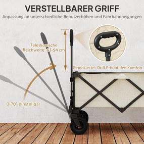 Outsunny Carucior de grădină cu o capacitate de 100 kg, pliabil, cu sac detașabil, 90 x 48 x 92 cm, bej | Aosom Romania