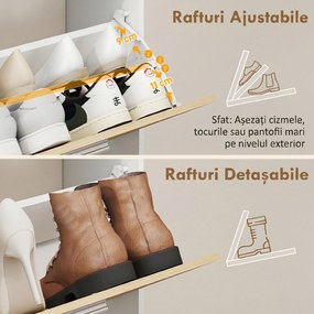HOMCOM Dulap Slim pentru Pantofi cu 2 Sertare Rabatabile, Dulap Intrare cu Rafturi Reglabile, 3 Rafturi Deschise, Spațiu pentru 8 Perechi de Pantofi, Alb și Lemn Natural, 80x26x90 cm | Aosom Romania