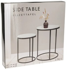 Set 2 măsuțe de cafea Trends4You, metal &amp; MDF, design modern, negru cu alb