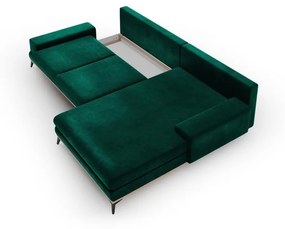 Colțar extensibil cu tapițerie de catifea și șezlong pe partea dreaptă Windsor & Co Sofas Astre, verde smarald
