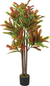 HOMCOM Plantă Artificială Croton cu 139 Frunze Modelabile și Ghiveci Alb din PP și Ciment, Plantă Falsă din PEVA și Lemn, 55x55x120 cm, Multicolor | Aosom Romania